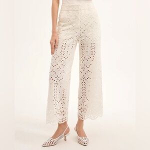VERONICA BEARD Kemper Pant Off White Cotton Eyelet Scalloped Hem Size 0